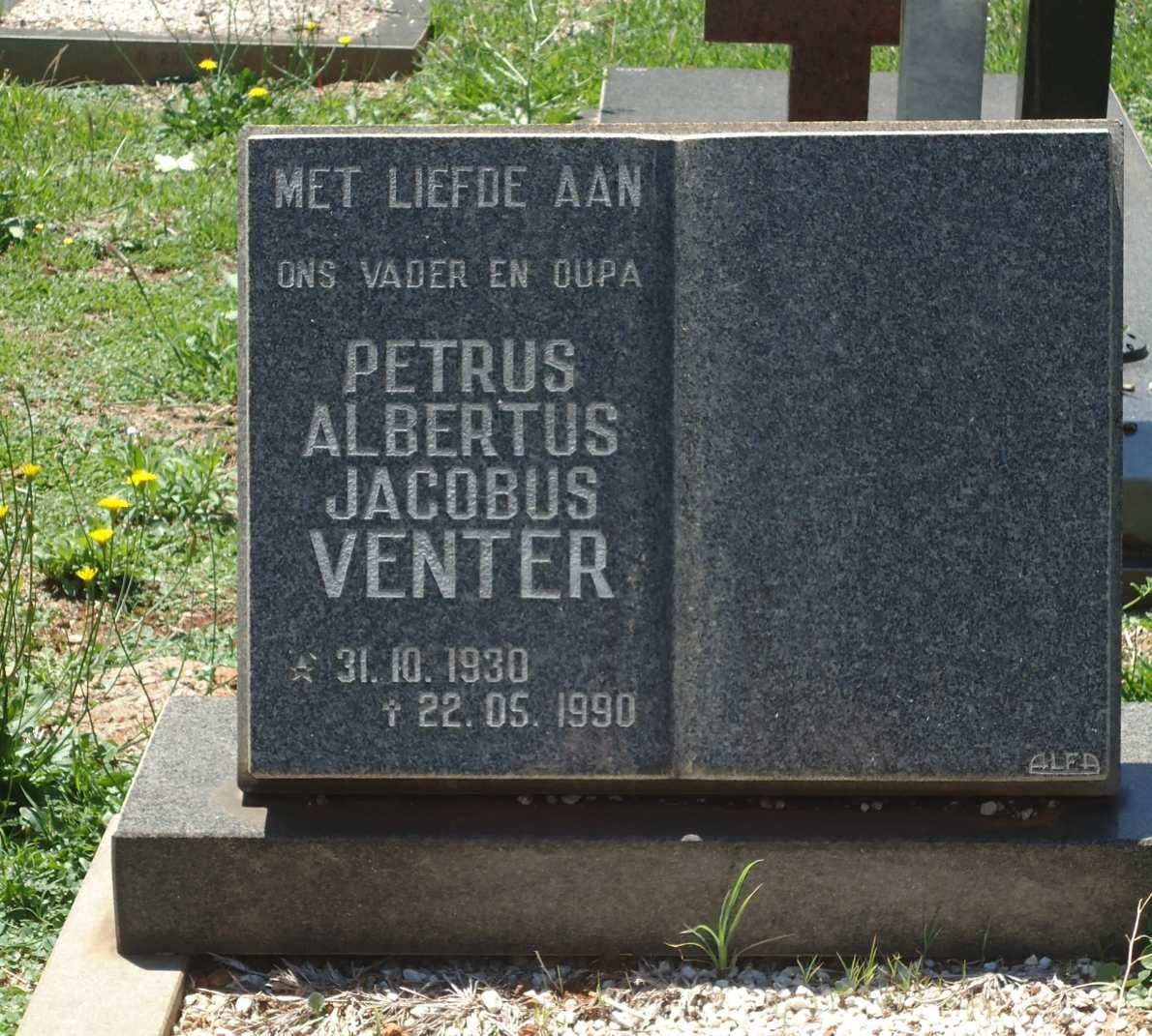 VENTER Petrus Albertus Jacobus 1930-1990