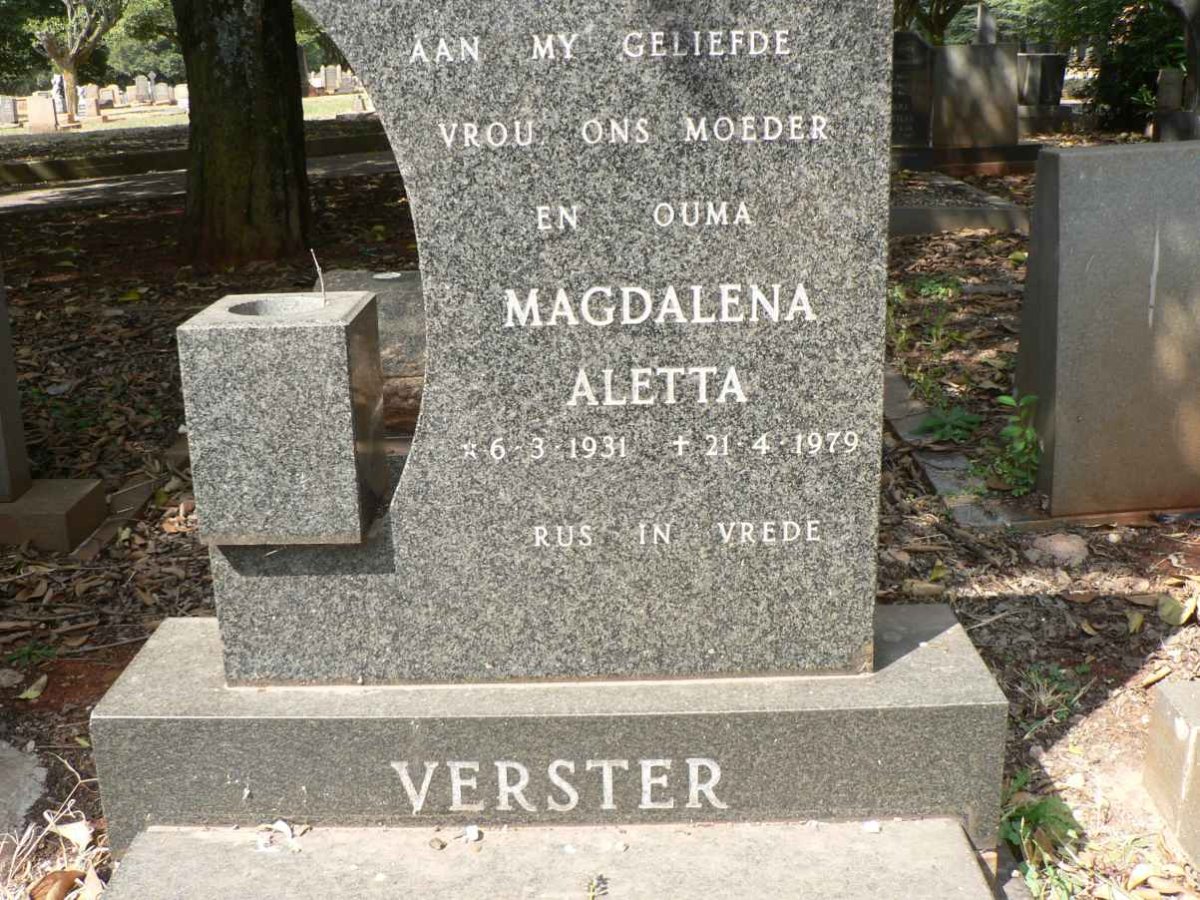 VERSTER Magdalena Aletta 1931-1979