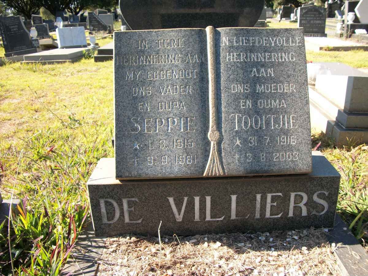 VILLIERS Seppie, de 1915-1981 &amp; Tooitjie 1916-2003