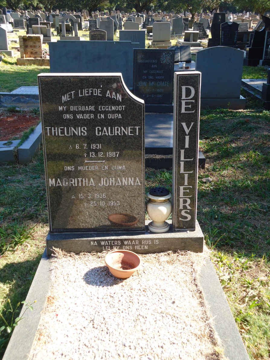 VILLIERS Theunis Gaurnet, de 1931-1987 &amp; Magritha Johanna 1935-19?