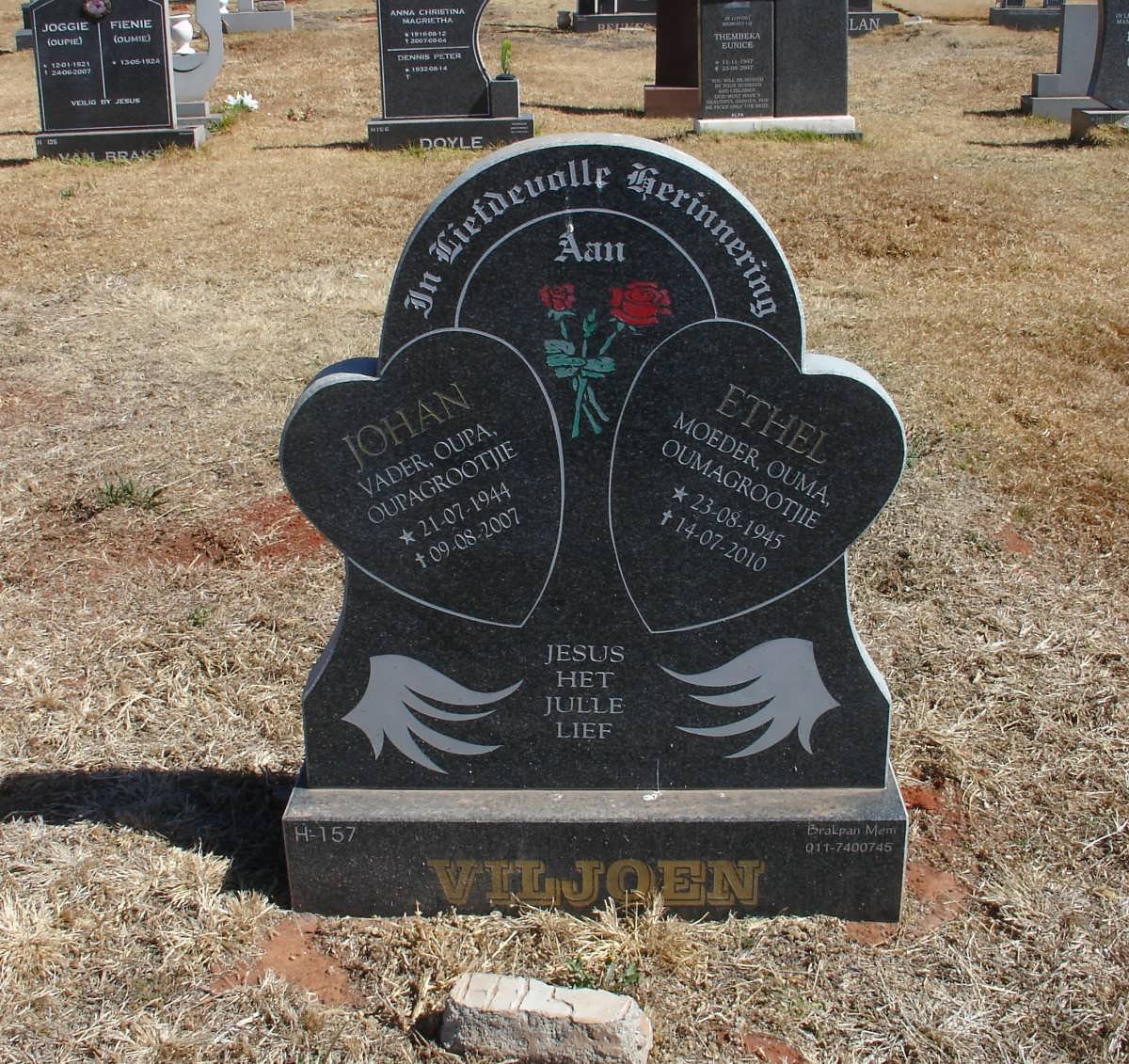 VILJOEN Johan 1944-2007 &amp; Ethel 1945-2010