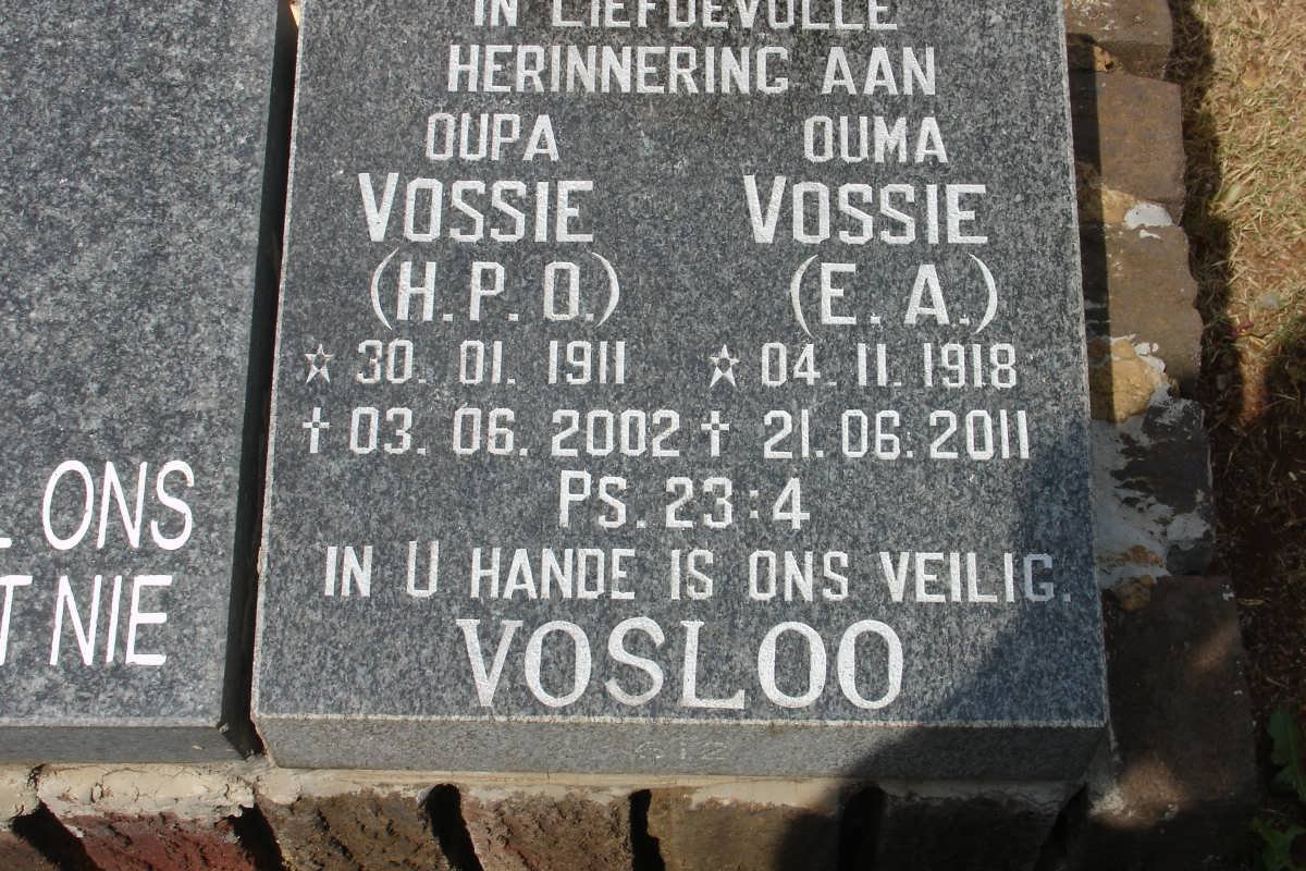 VOSLOO H.P.D. 1911-2002 &amp; E.A. 1918-2011