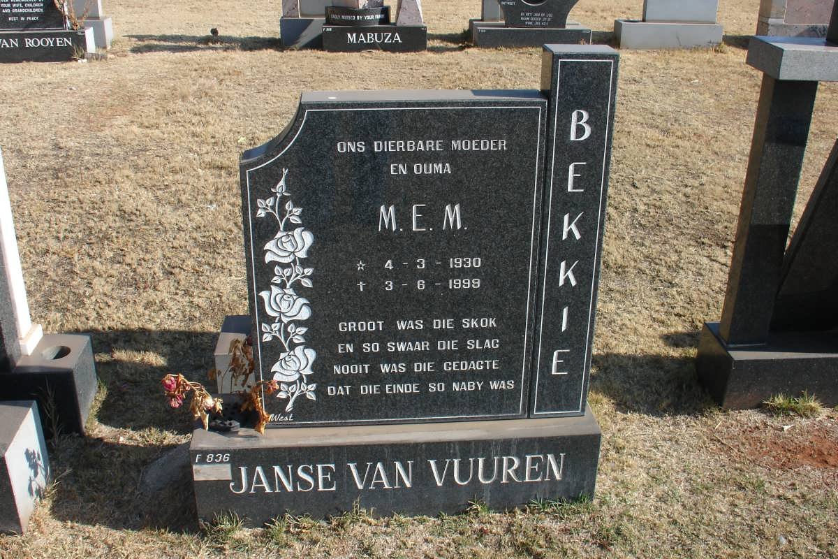 VUUREN M.E.M., Janse van 1930-1999