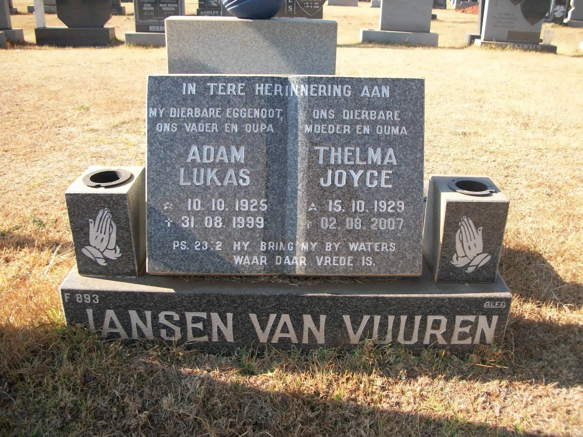 VUUREN Adam Lukas, Jansen van 1925-1999 &amp; Thelma Joyce 1929-2007