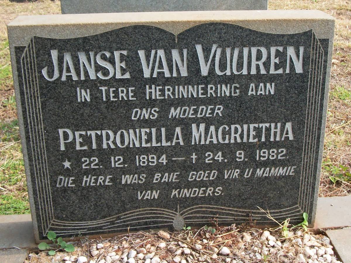 VUUREN Petronella Magrietha, Janse van 1894-1982