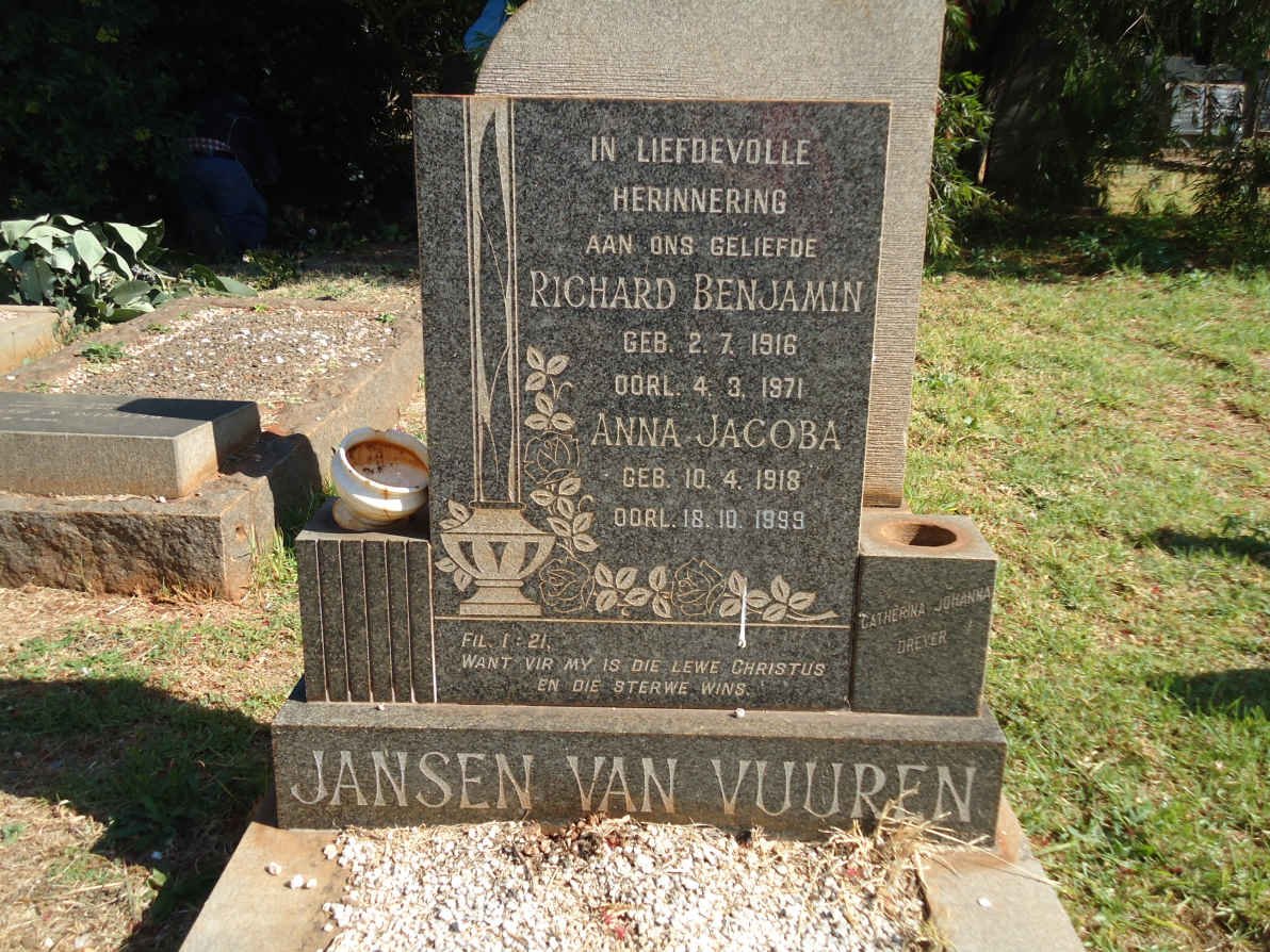 VUUREN Richard Benjamin, Jansen van 1916-1971 &amp; Anna Jacoba 1918-1999