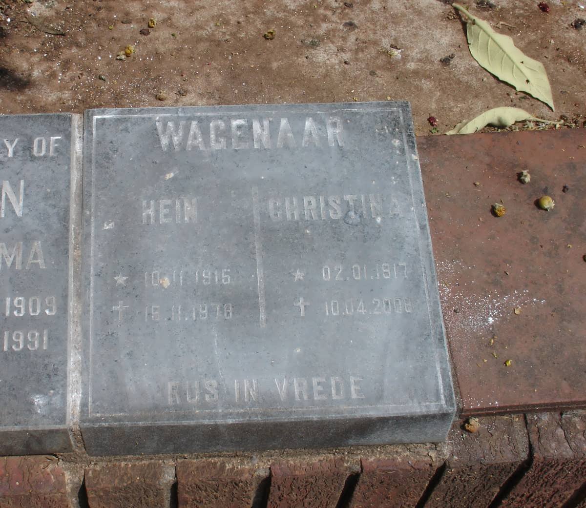 WAGENAAR Hein 1915-1978 &amp; Christina 1917-2008