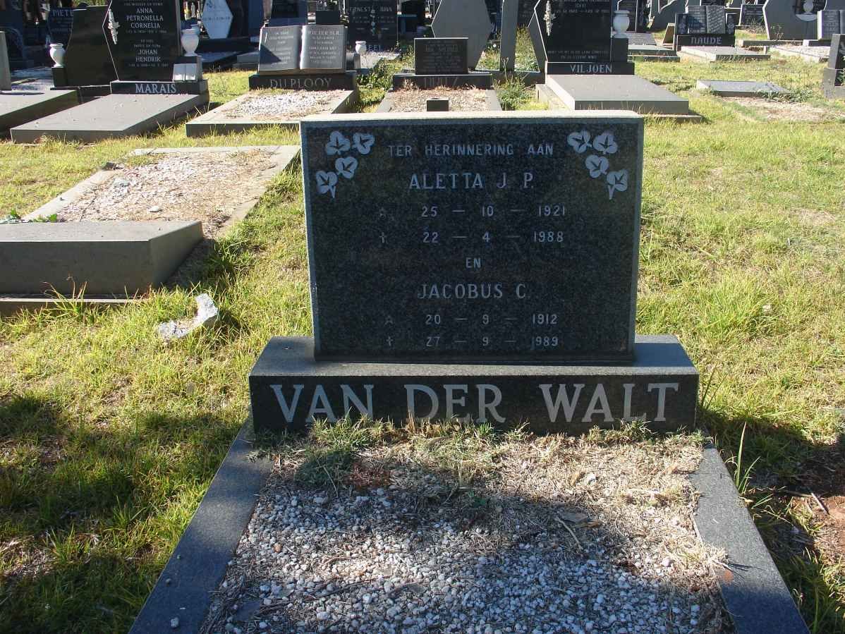 WALT Jacobus C., van der 1912-1989 &amp; Aletta J.P. 1921-1988