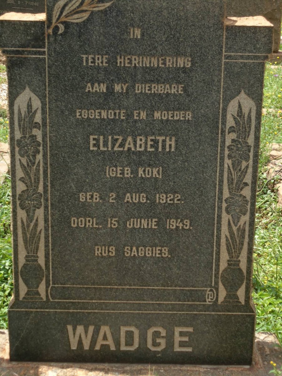 WADGE Elizabeth nee KOK 1922-1949