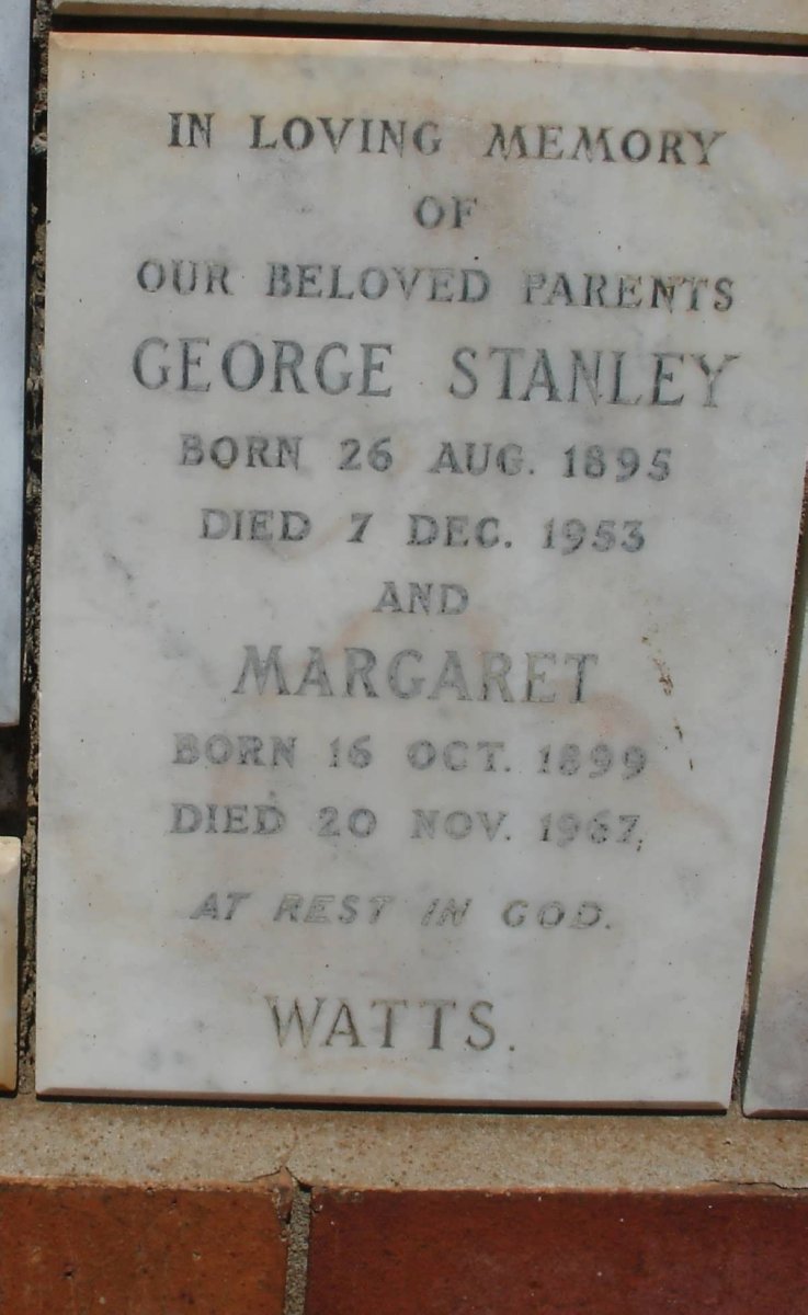 WATTS George Stanley 1895-1953 &amp; Margaret 1899-1967