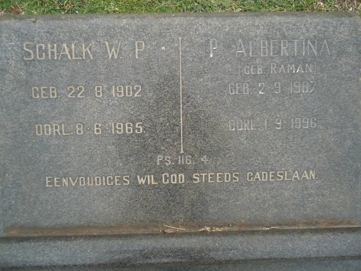 WAAL Schalk W.P., de 1902-1965 &amp; P Albertina RAMAN 1907-1996 