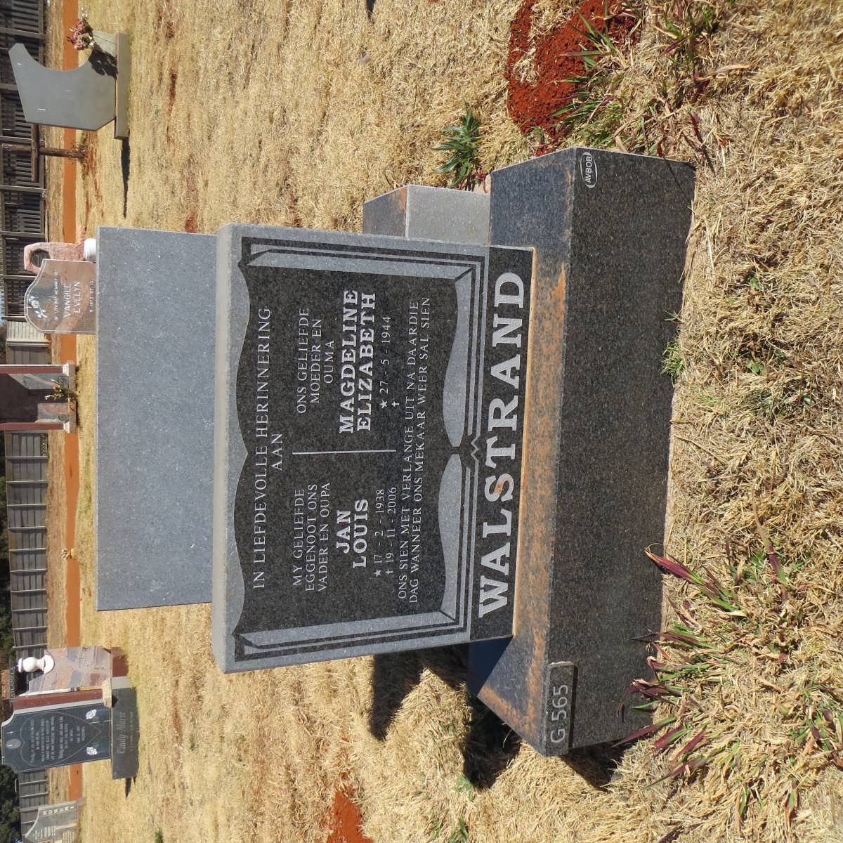 WALSTRAND Jan Louis 1938-2006 &amp; Magdeline Elizabeth 1944-
