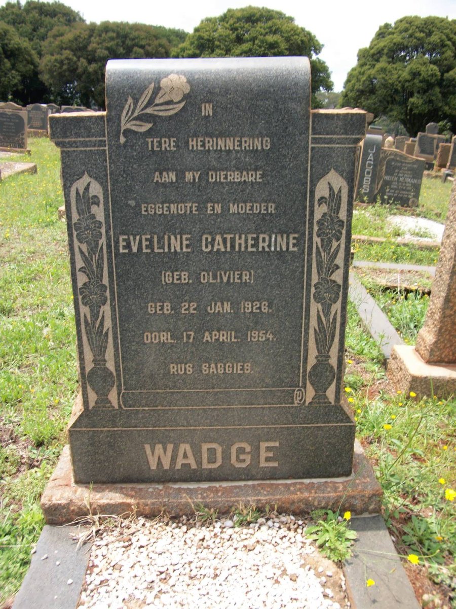 WADGE Eveline Catherine nee OLIVIER 1926-1954