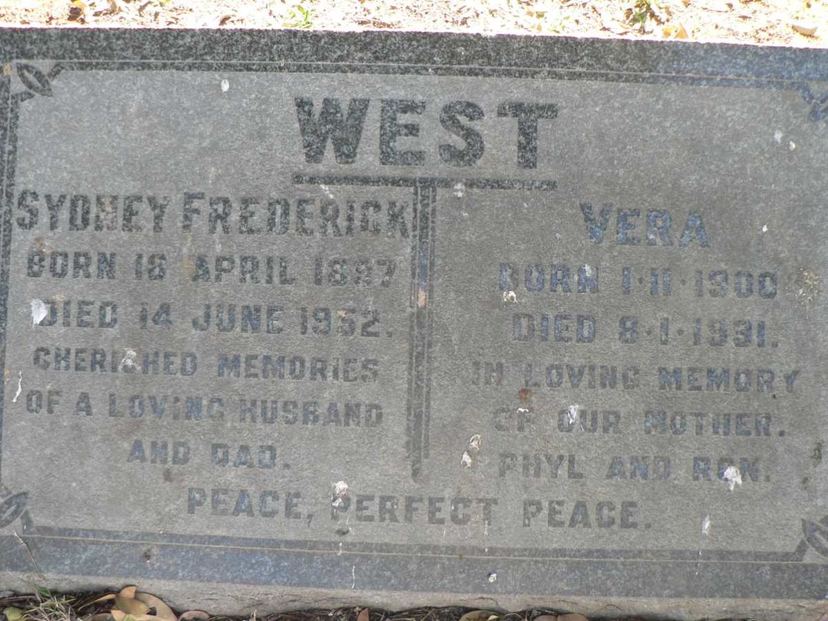 WEST Sydney Frederick 1897-1952 &amp; Vera 1900-1981