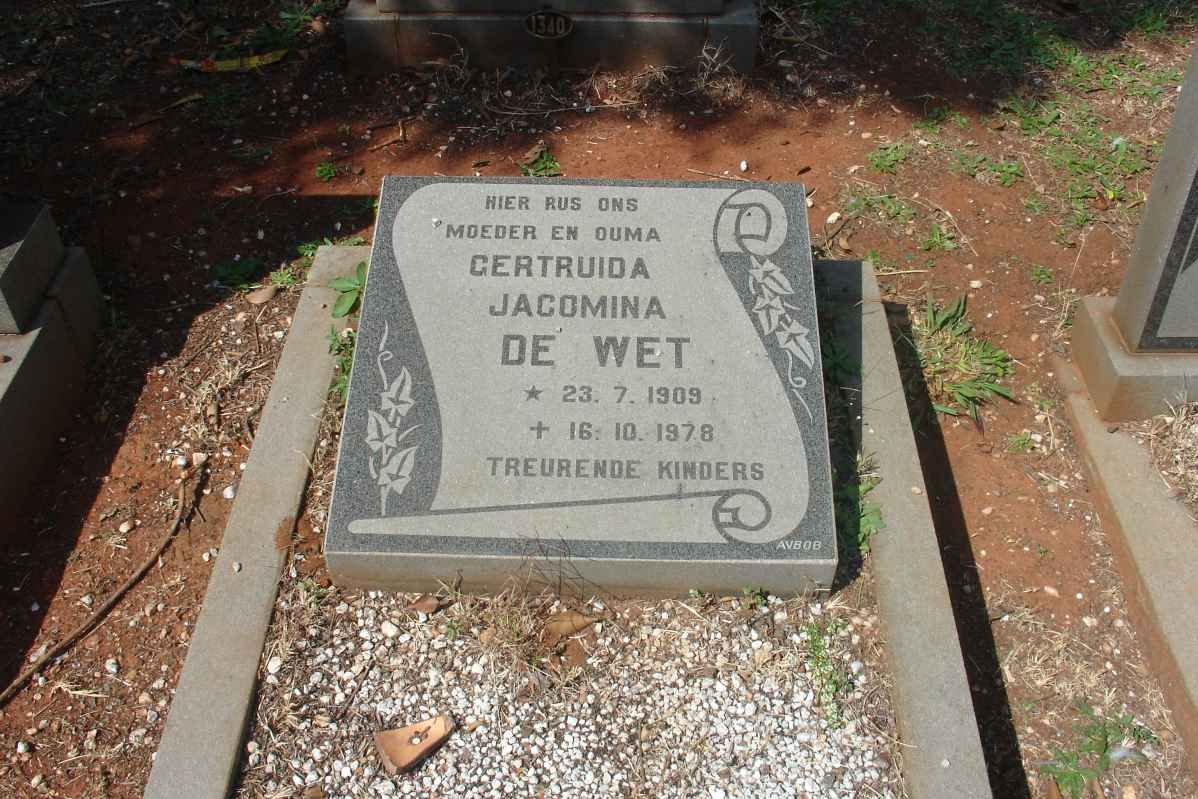 WET Gertruida Jacomina, de 1909-1978