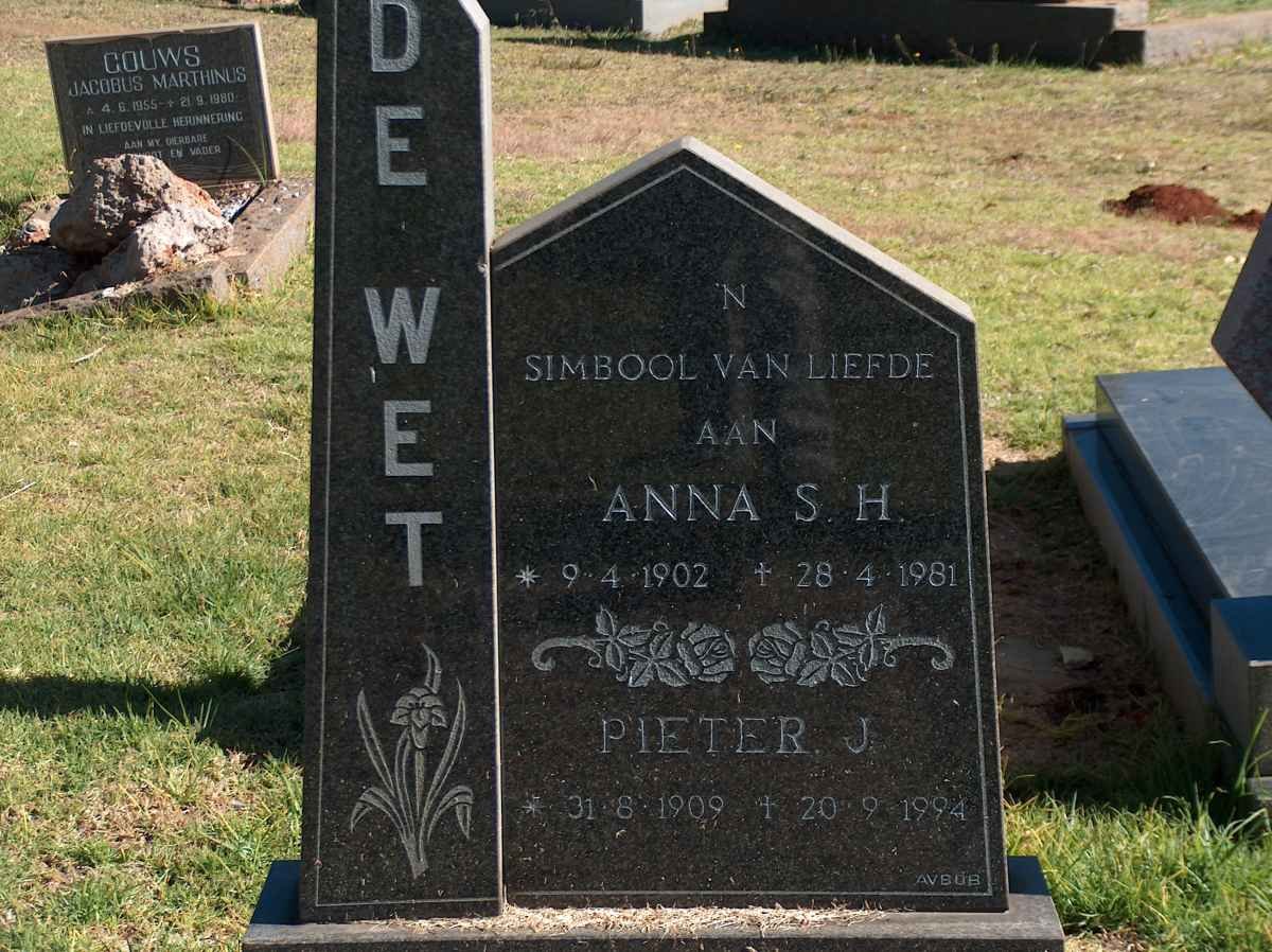 WET Pieter J., de 1909-1994 &amp; Anna S.H. 1902-1981