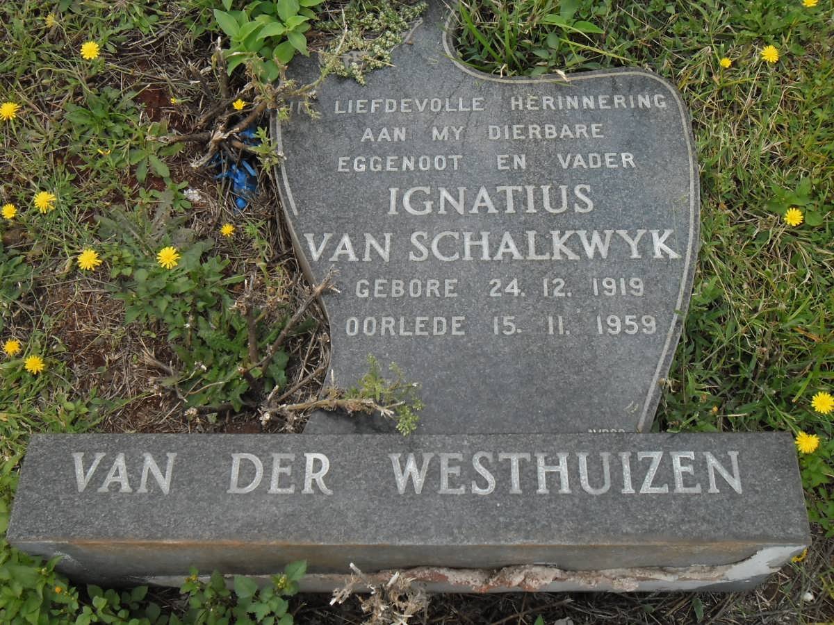 WESTHUIZEN Ignatius van Schalkwyk, van der 1919-1959