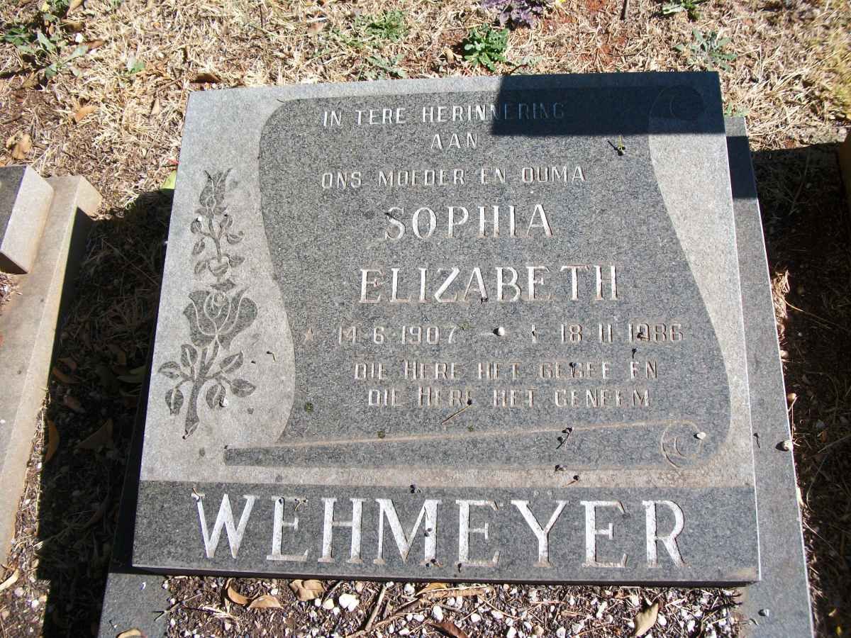 WEHMEYER Sophia Elizabeth 1907-1986