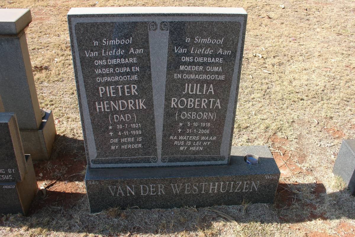 WESTHUIZEN Pieter Hendrik,van der 1921-1999 &amp; Julia Roberta OSBORN 1918-2005