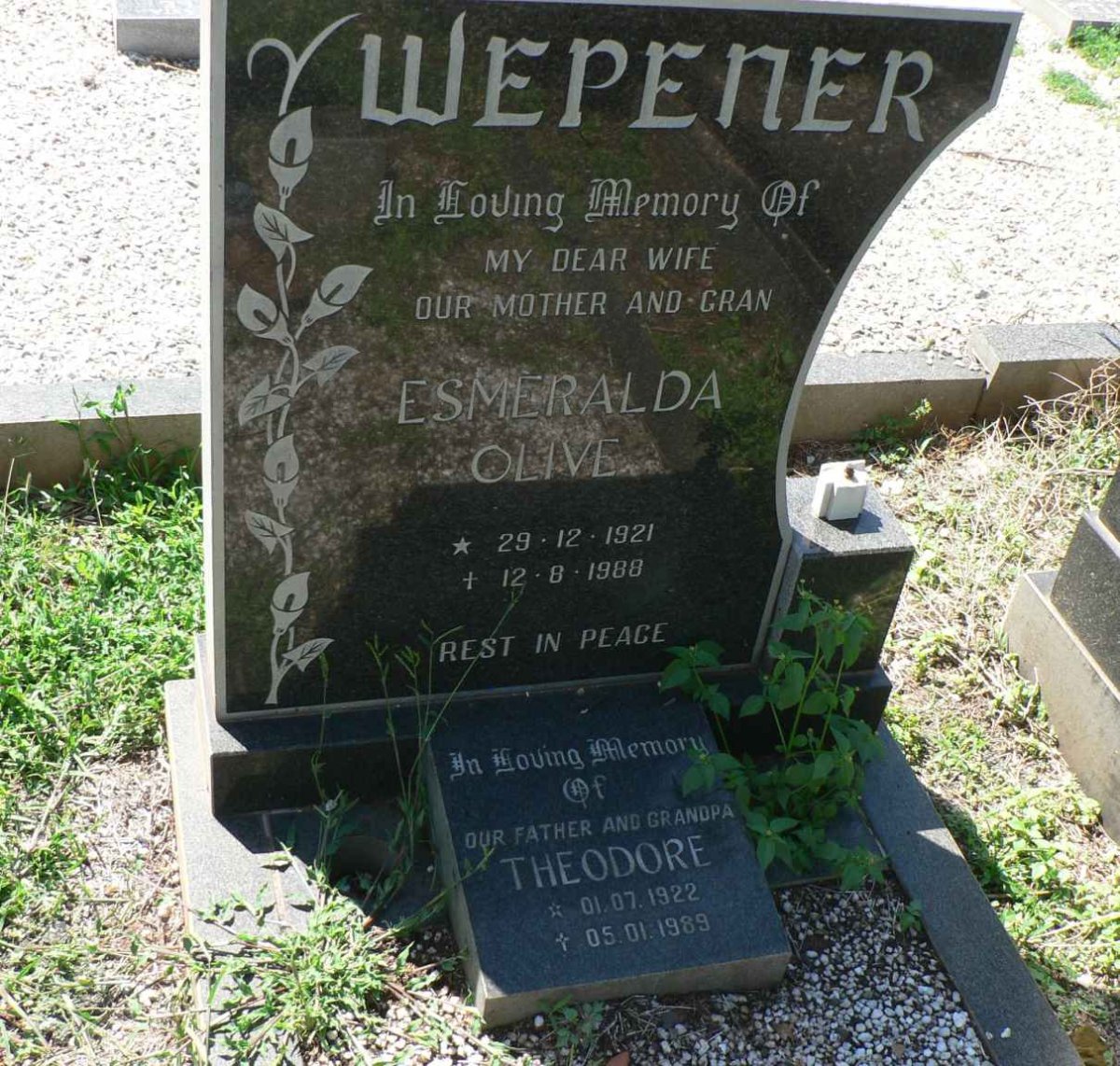 WEPENER Theodore 1922-1989 &amp; Esmeralda Olive 1921-1988