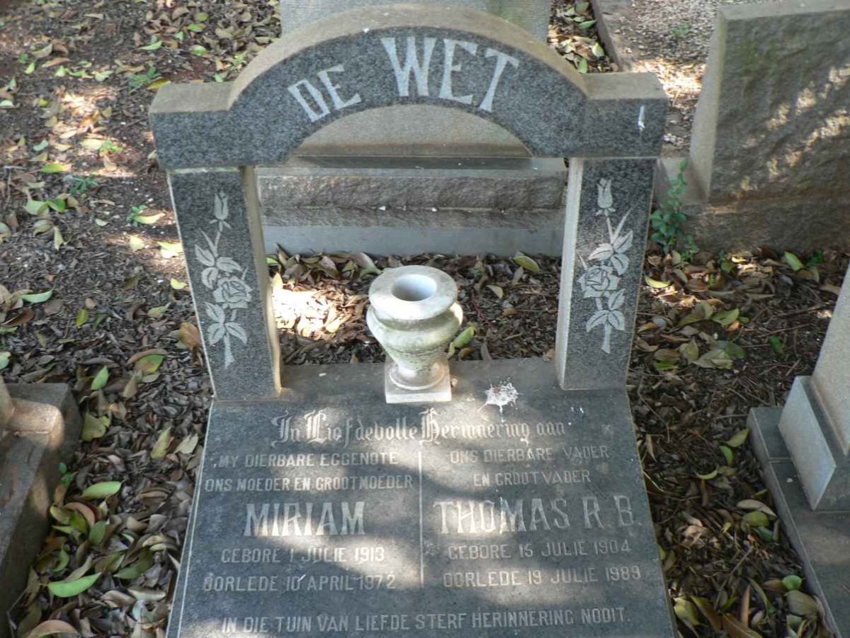 WET Thomas R.B., de 1904-1989 &amp; Miriam 1913-1972