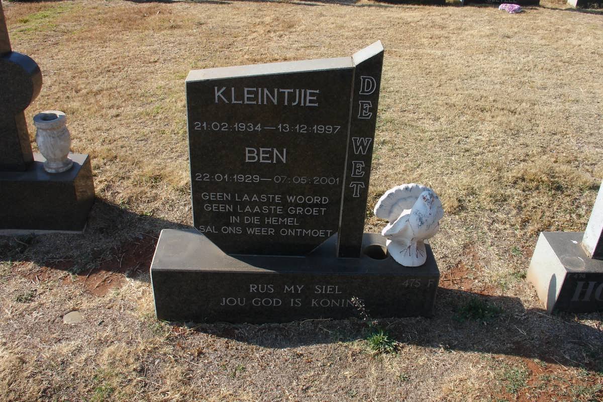 WET Ben, de 1929-2001 &amp; Kleintjie 1934-1997