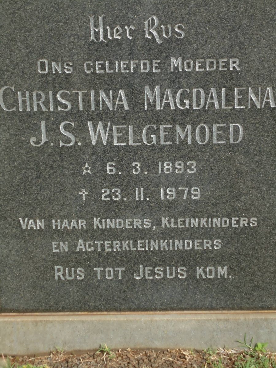 WELGEMOED Christina Magdalena J.S. 1893-1979