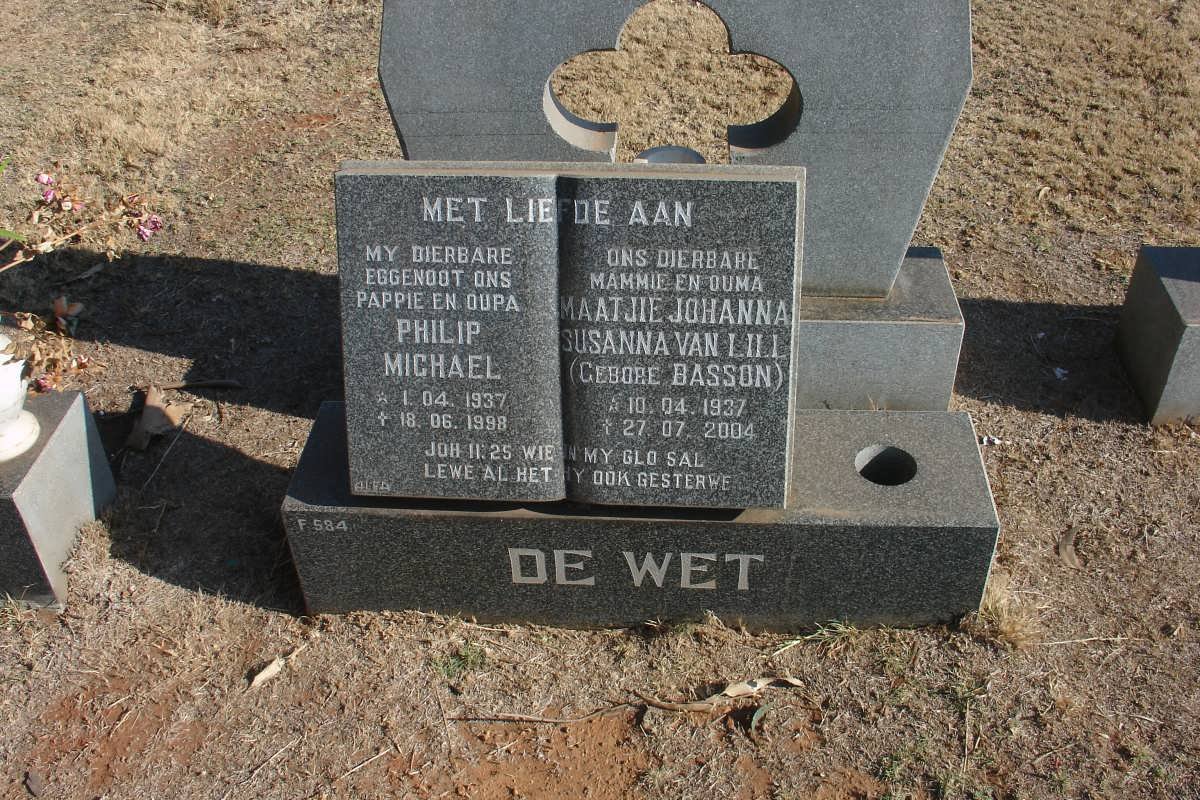 WET Philip Michael, de 1937-1998 &amp; Maatjie Johanna Susanna van Lill nee BASSON 1937-2004