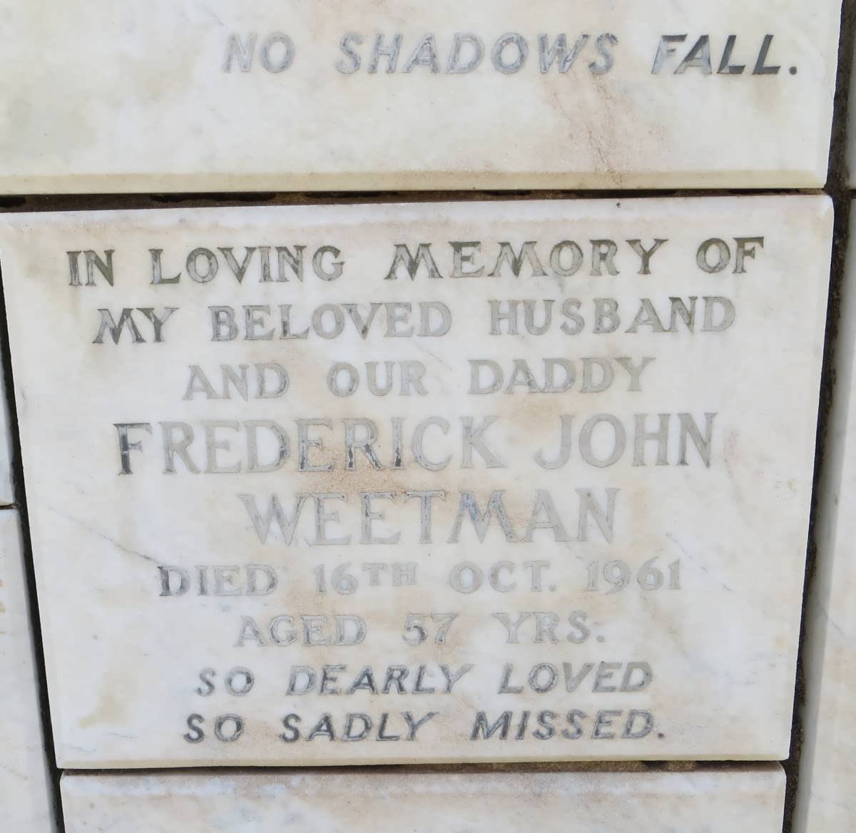 WEETMAN Frederick John -1961