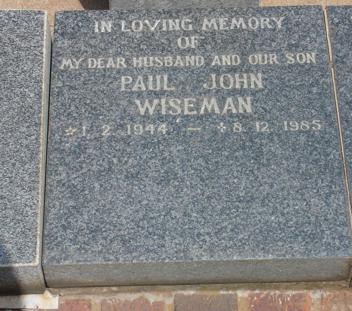 WISEMAN Paul John 1944-1985