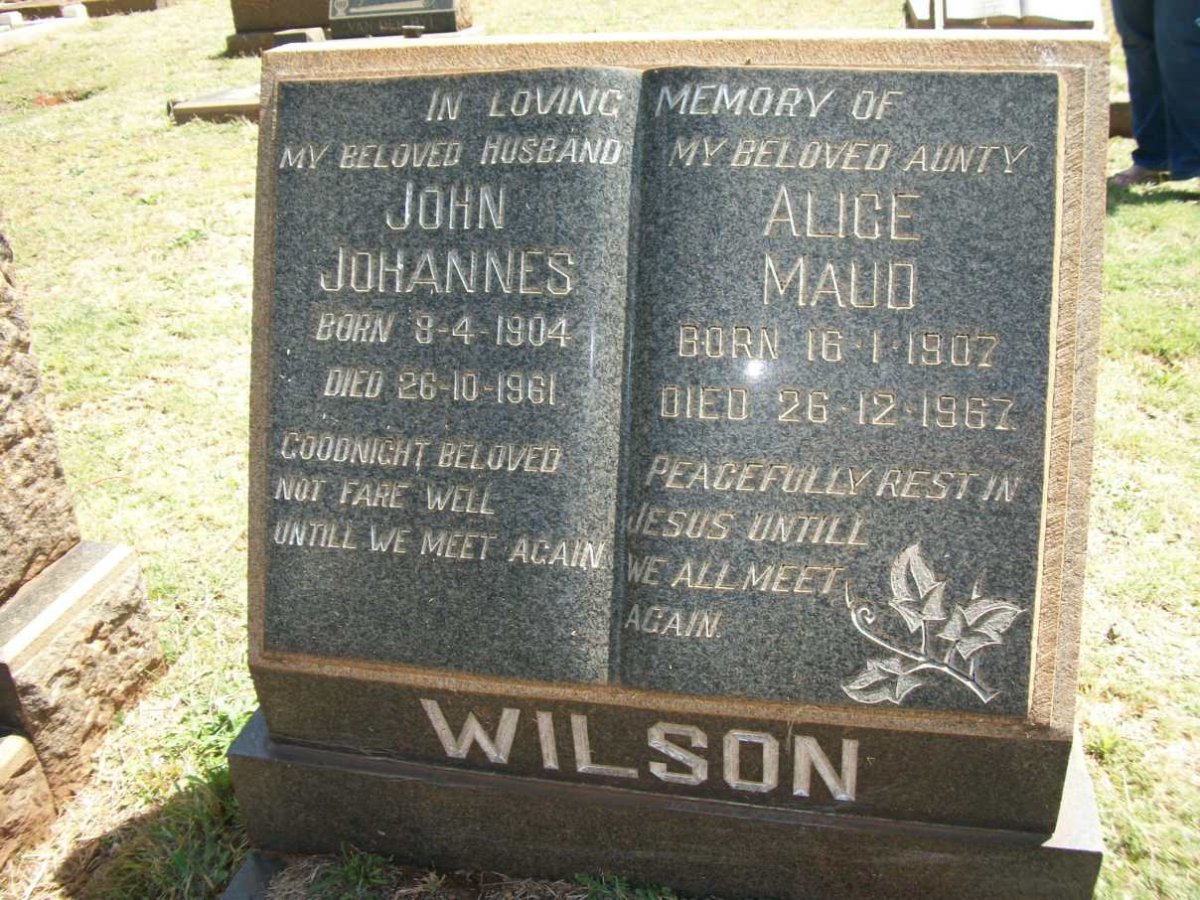 WILSON John Johannes 1904-1961 &amp; Alice Maud 1907-1967