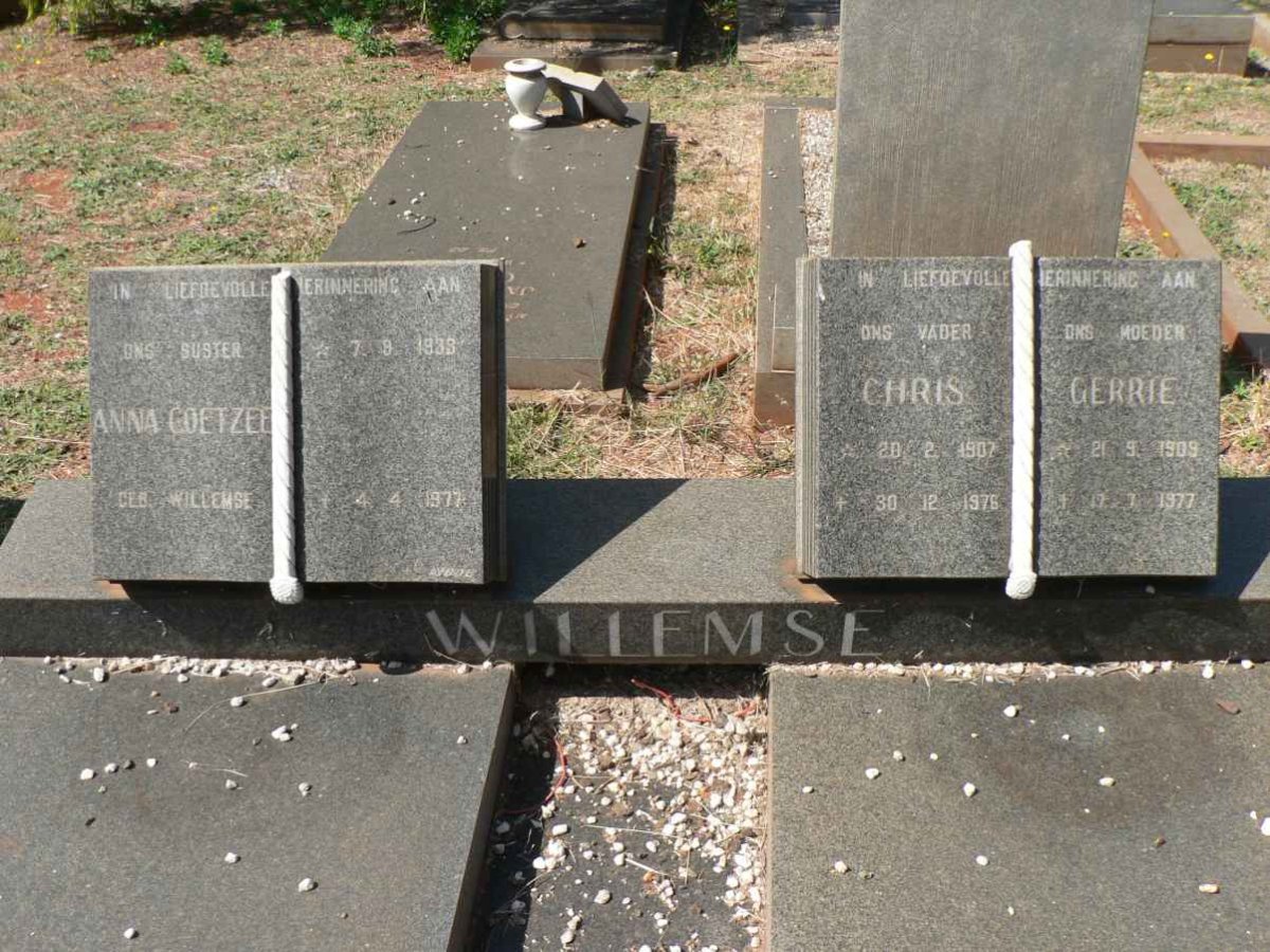 WILLEMSE Chris 1907-1976 &amp; Gerrie 1909-1977 :: COETZEE Anna nee WILLEMSE 1939-1977