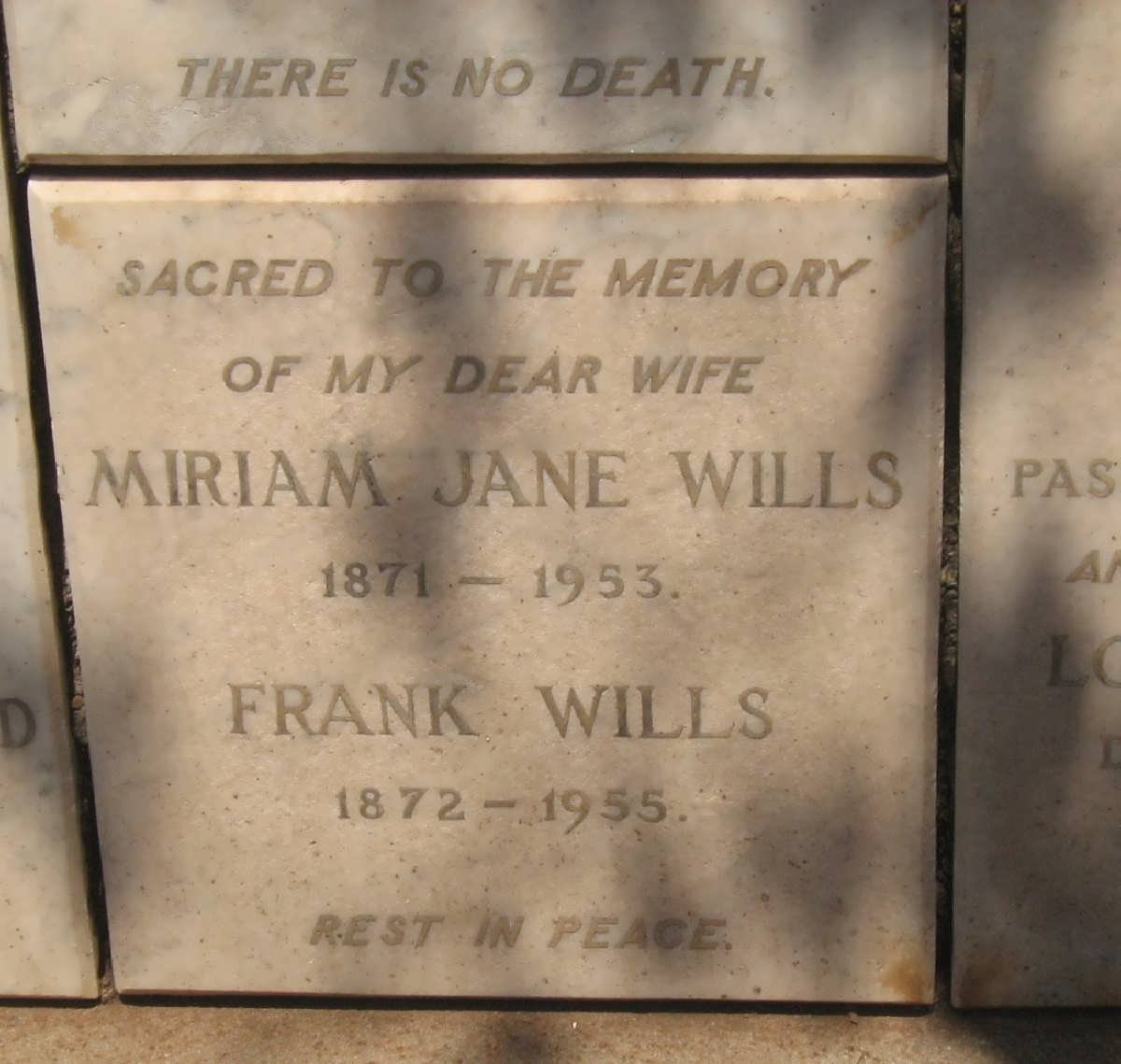 WILLS Frank 1872-1955 &amp; Miriam Jane 1871-1953
