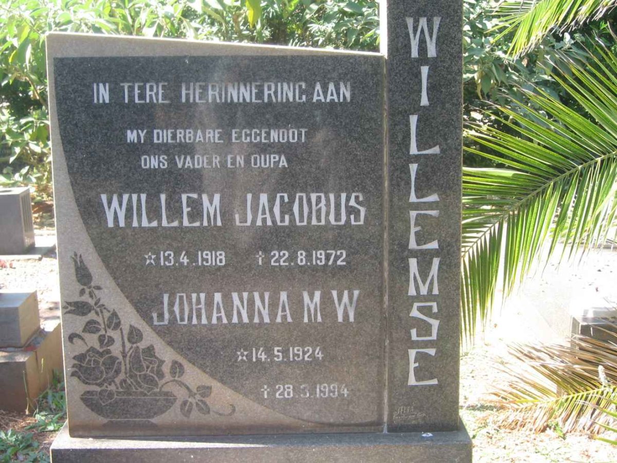 WILLEMSE Willem Jacobus 1918-1972 &amp; Johanna M.W. 1924-1994