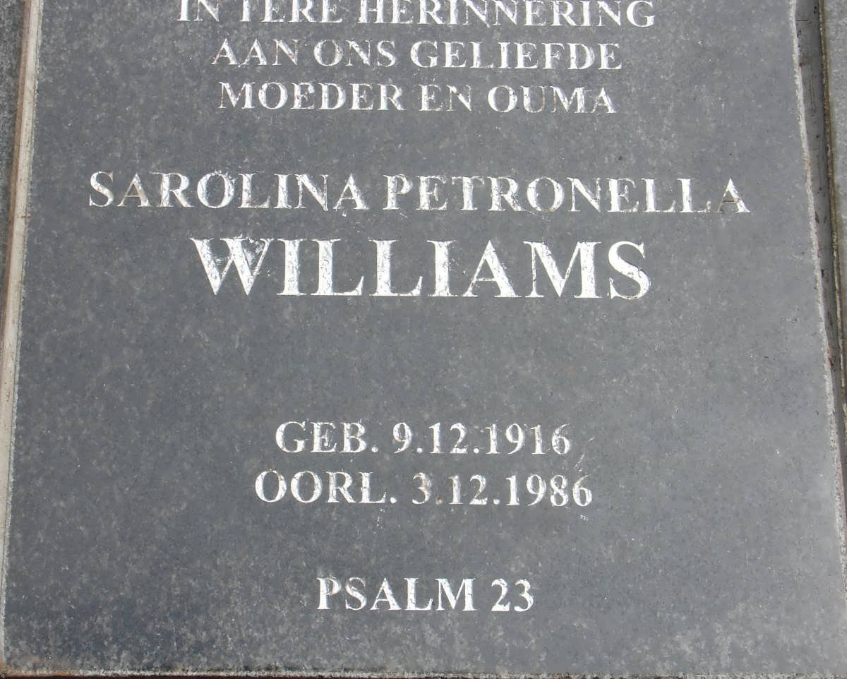 WILLIAMS Sarolina Petronella 1916-1986