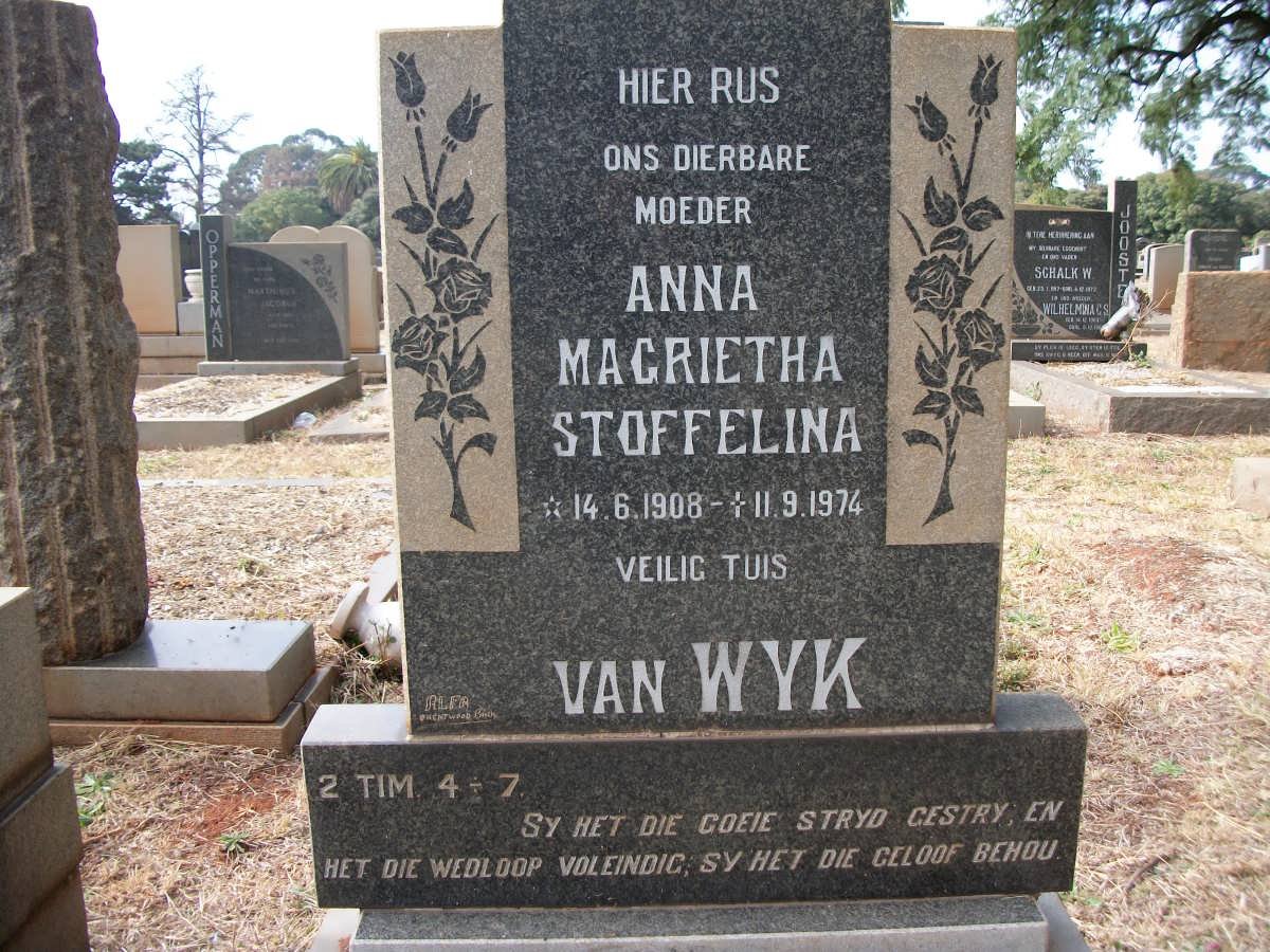 WYK Anna Magrietha Stoffelina, van 1908-1974