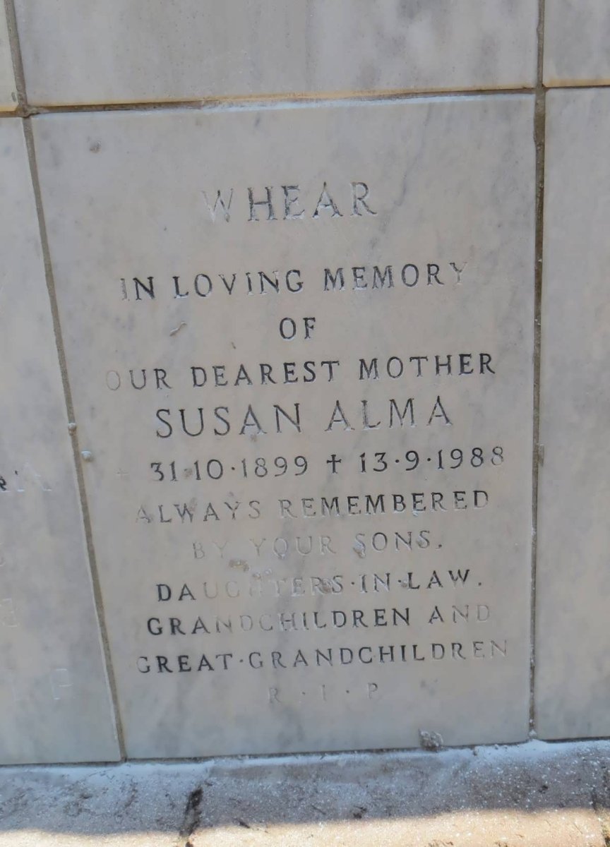 WHEAR Susan Alma 1899-1988