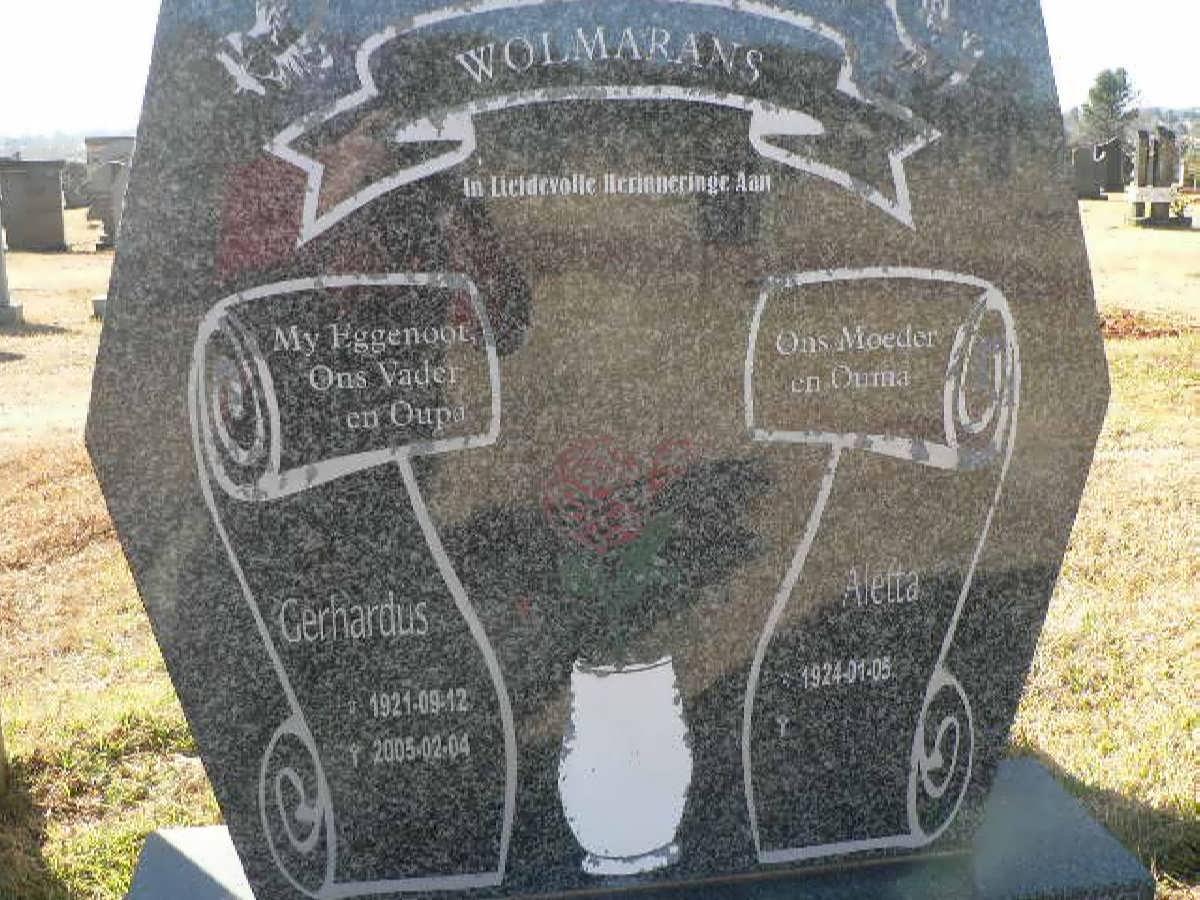 WOLMARANS Gerhardus 1921-2005 &amp; Aletta 1924-