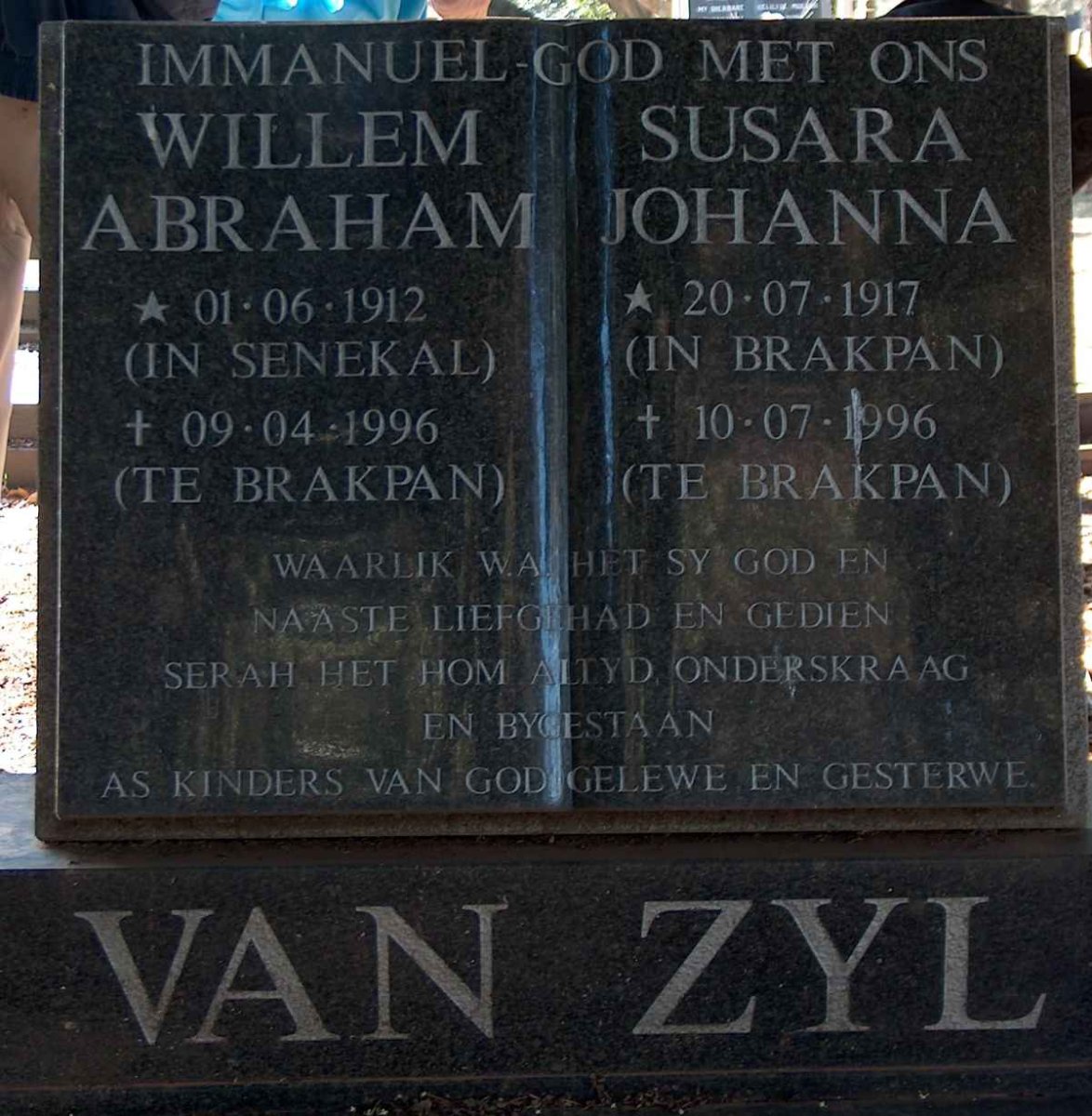 ZYL Willem Abraham, van  1912-1996 &amp; Susara Johanna 1917-1996 