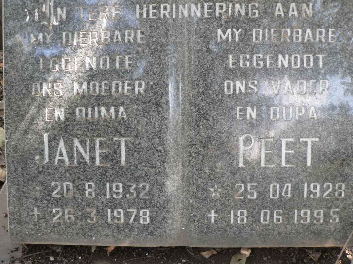 ? Peet 1928-1995 &amp; Janet 1932-1978