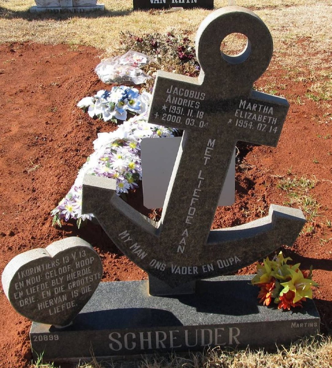 SCHREUDER Jacobus Andries 1951-2000 &amp; Martha Elizabeth 1914-