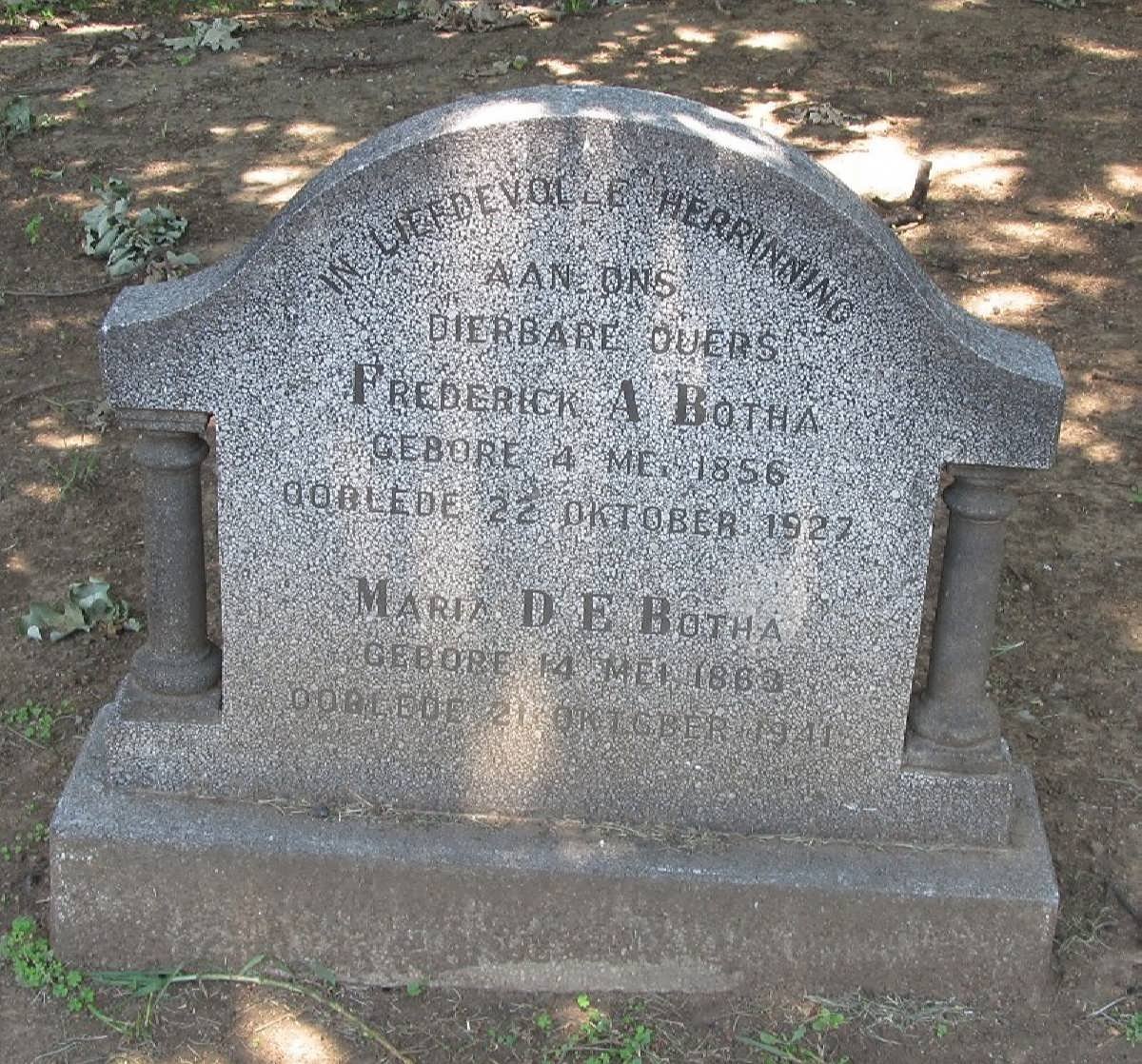 BOTHA Frederick A. 1856-1927 &amp; Maria D.E. 1863-1941