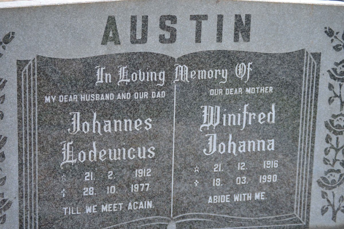 AUSTIN Johannes Lodewicus 1912-1977 &amp; Winifred Johanna 1916-1990