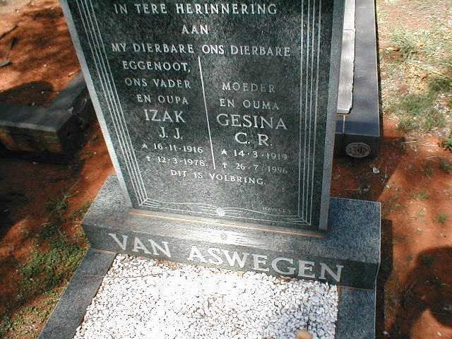 ASWEGEN Izak J.J., van 1916-1978 &amp; Gesina C.R. 1919-1996