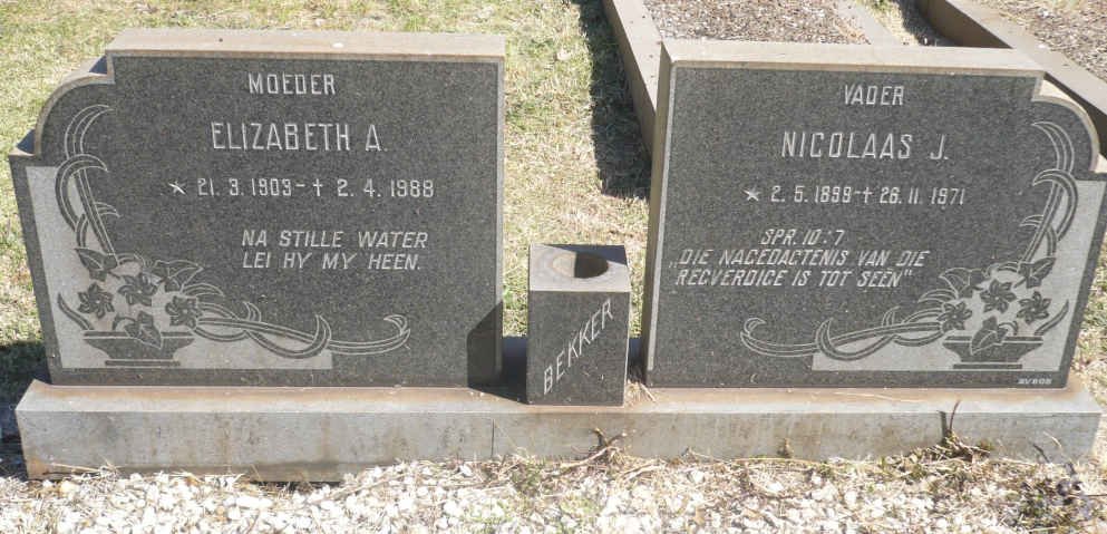 BEKKER Nicolaas J. 1899-1971 &amp; Elizabeth A. 1903-1988