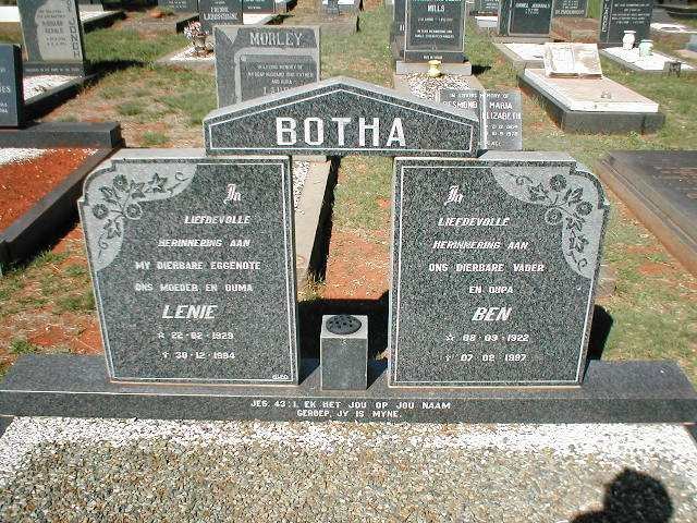 BOTHA Ben 1922-1997 &amp; Lenie 1929-1994
