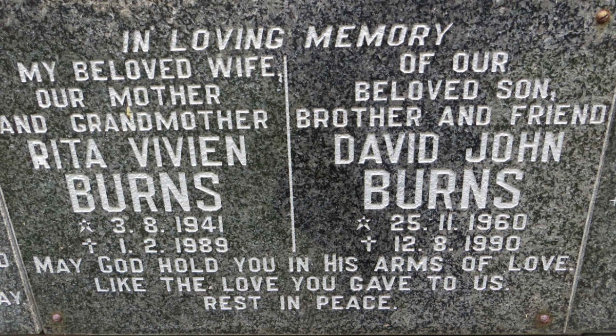 BURNS Rita Vivien 1941-1989 :: BURNS David John 1960-1990