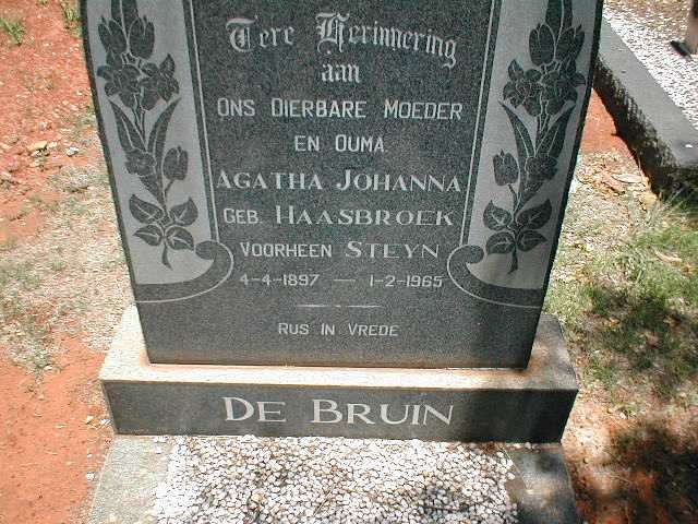 BRUIN Agatha Johanna, de voorheen STEYN nee HAASBROEK 1897-1965