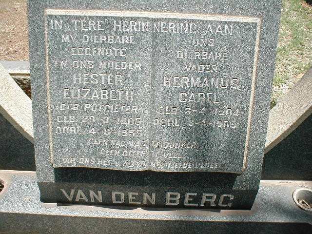 BERG Hermanus Carel, van den 1904-1969 &amp; Hester Elizabeth POTGIETER 1905-1955