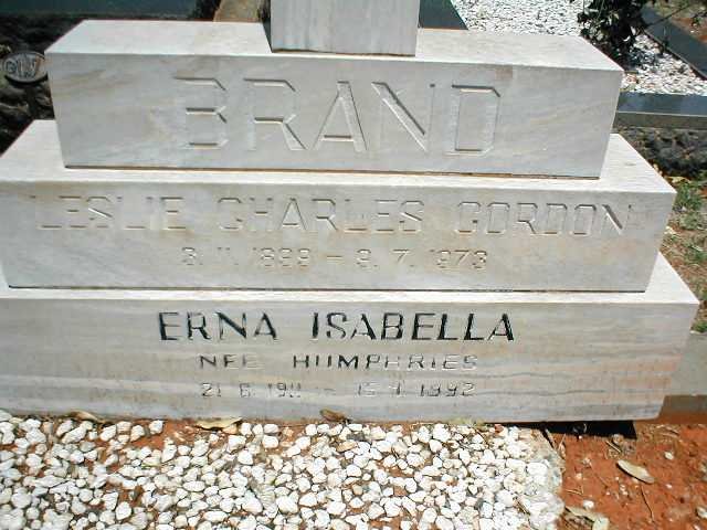 BRAND Leslie Charles Gordon 1899-1973 &amp; Erna Isabella HUMPHRIES 1911-1992